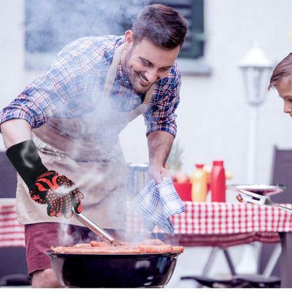 Comsmart BBQ Gloves, 1472F Heat Resistant Silicone Non-Slip Oven Mitts, Long Kitchen Gloves Perfect for Grilling, Cooking, Baking, Cutting, Blue