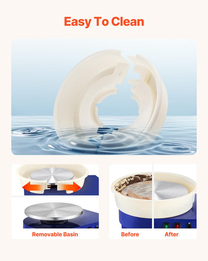 VEVOR 11 inch Pottery Wheel for Adults, 450W Forming Machine with Direct Drive Motor and LCD Touch Screen, 50-300RPM Speed Adjustable Foot Pedal Detachable Basin, for Art Craft Work Home DIY, White