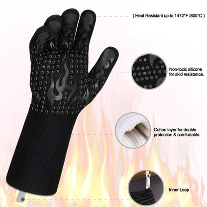 Comsmart BBQ Gloves, 1472F Heat Resistant Silicone Non-Slip Oven Mitts, Long Kitchen Gloves Perfect for Grilling, Cooking, Baking, Cutting, Blue