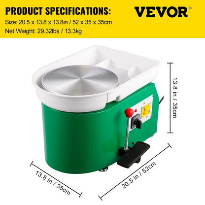 VEVOR 11 inch Pottery Wheel for Adults, 450W Forming Machine with Direct Drive Motor and LCD Touch Screen, 50-300RPM Speed Adjustable Foot Pedal Detachable Basin, for Art Craft Work Home DIY, White