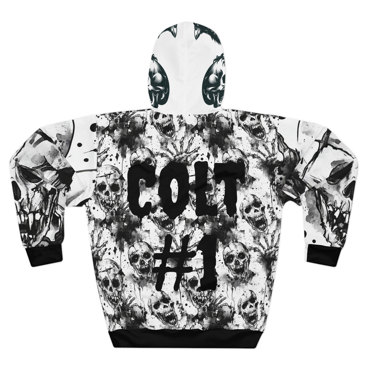 Skull Hoodie - Gothic Black and White Unisex Pullover with Personalization