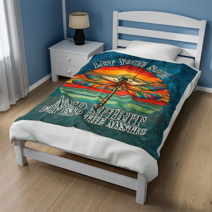 Plush Blanket - Colorful Dragonfly Mystic Soul Spirit Design