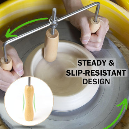 PrudoPex Pot Cup Mouth Opener, Adjustable Depth Ceramic Pot Cup Opening Tool, Adjustable Thickness Flat Bottom Pottery Tool (Wood)
