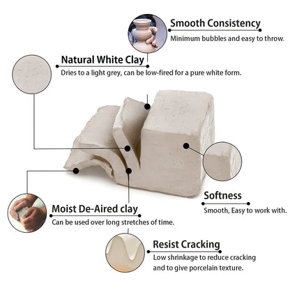 Low Fire Pottery Clay White, 10 lbs (Cones 06-04) Made in USA Modeling Clay for Wheel Throwing and Hand Building, Pottery and Sculpting, Beginners, and Advanced