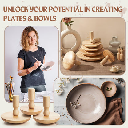 Wenqik 3 Pack Pottery Molds 4. 5'', 6. 5'', 8. 5'' Plaster Molds Wood Pottery Tools with Handle Ceramic Tools for Ceramic Top Forms for DIY Bowls Plate Dish Slump Press Art Making
