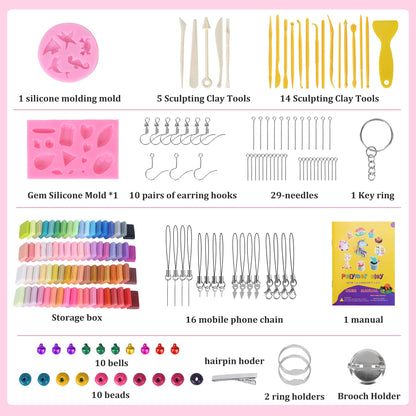 Polymer Clay 50 Colors, Modeling Clay for Kids DIY Starter Kits, Oven Baked Model Clay, Non-Sticky Molding Clay with Sculpting Tools, Gift for Children and Artists (50 Colors A)