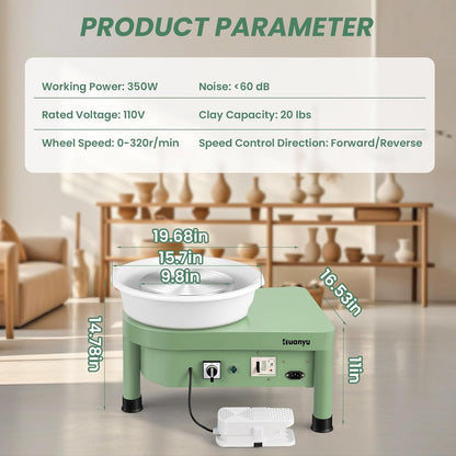 Huanyu Pottery Wheel Machine 25 cm/10" with Foot Pedal, Electric Ceramic Forming Machine with Detachable Basin DIY Art Clay Potter's Wheel for Beginners Adults at Home Pottery