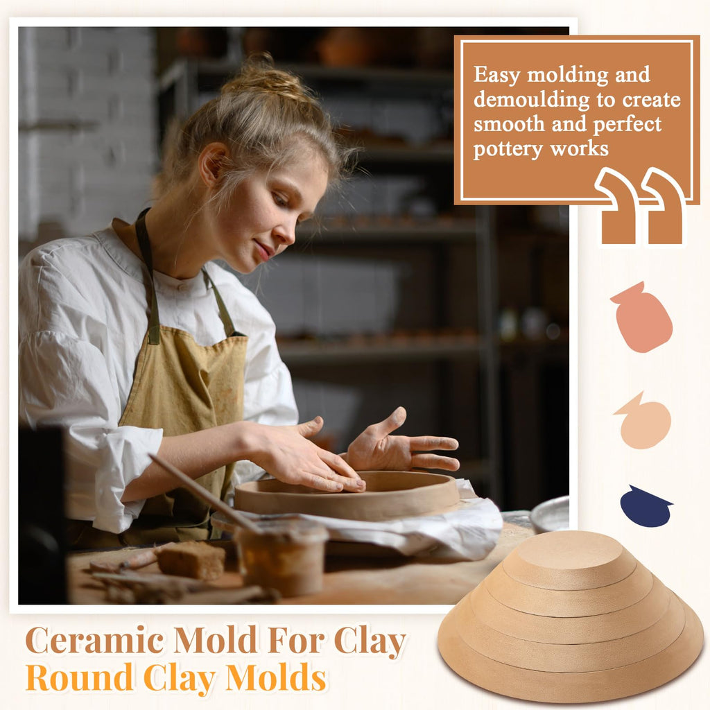 Sunnychicc 5 Pcs Ceramic Mold for Clay Wooden Pottery Clay Molds for Pottery Ceramic Plate for Slump Tools for Handbuilding Craft(Round,6.14-10.87")