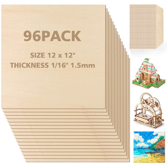 Adrattnay Basswood Sheets 1/16 x 12 x 12 inch - 1.5mm Basswood Sheets Plywood Sheets, 48Pcs Square Unfinished Wood Board for DIY Crafts, Laser Cutting, Wood Burning, Painting, Model Carving
