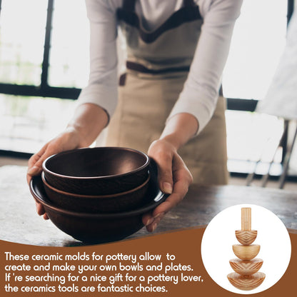 Doublefill 4 Pack Pottery Molds 3.5'' 4.5'' 5.5'' 6.5'' Thickness 2.5'' Plaster Molds Wood Pottery Tools with Handle for Ceramic Top Forms DIY Bowls Plate Dish Slump Press Art Making