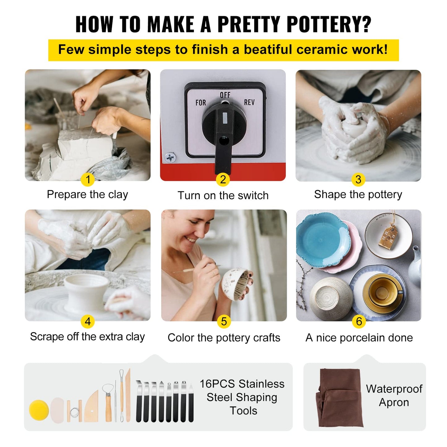 VEVOR 11 inch Pottery Wheel for Adults, 450W Forming Machine with Direct Drive Motor and LCD Touch Screen, 50-300RPM Speed Adjustable Foot Pedal Detachable Basin, for Art Craft Work Home DIY, White