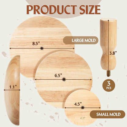 Wenqik 3 Pack Pottery Molds 4. 5'', 6. 5'', 8. 5'' Plaster Molds Wood Pottery Tools with Handle Ceramic Tools for Ceramic Top Forms for DIY Bowls Plate Dish Slump Press Art Making