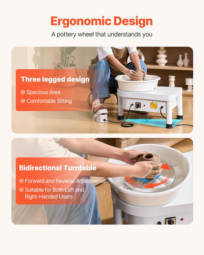 VEVOR 11 inch Pottery Wheel for Adults, 450W Forming Machine with Direct Drive Motor and LCD Touch Screen, 50-300RPM Speed Adjustable Foot Pedal Detachable Basin, for Art Craft Work Home DIY, White
