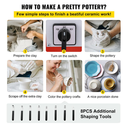 VEVOR 11 inch Pottery Wheel for Adults, 450W Forming Machine with Direct Drive Motor and LCD Touch Screen, 50-300RPM Speed Adjustable Foot Pedal Detachable Basin, for Art Craft Work Home DIY, White