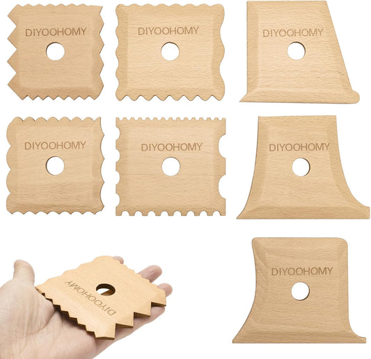 DIYOOHOMY 7 Pcs Pottery Ribs Foot Shaper Trimming Tools Clay Texture Ribs Mud Throwing Clay Ceramic Pottery Smoothing Shapes Sculpting Carving Wooden DIY Supplies