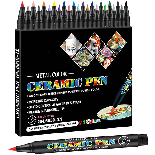 Permanent Marke Ceramics Pens 12 Colors Porcelain Paint Brush Pen for Both Glazed and Unglazed Ceramics Christmas Decoration Wine Markers Father's Day Gifts