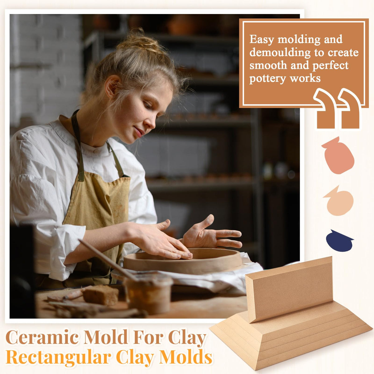 Sunnychicc 5 Pcs Ceramic Mold for Clay Wooden Pottery Clay Molds for Pottery Ceramic Plate for Slump Tools for Handbuilding Craft(Round,6.14-10.87")