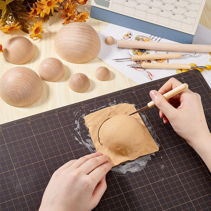 BENECREAT 8Pcs 8 Sizes Half Round Pottery Tools Set, Wooden Ceramic Top Tool Clay Tools Pottery Plate Press Tool for Making Pottery Bowls and Plates