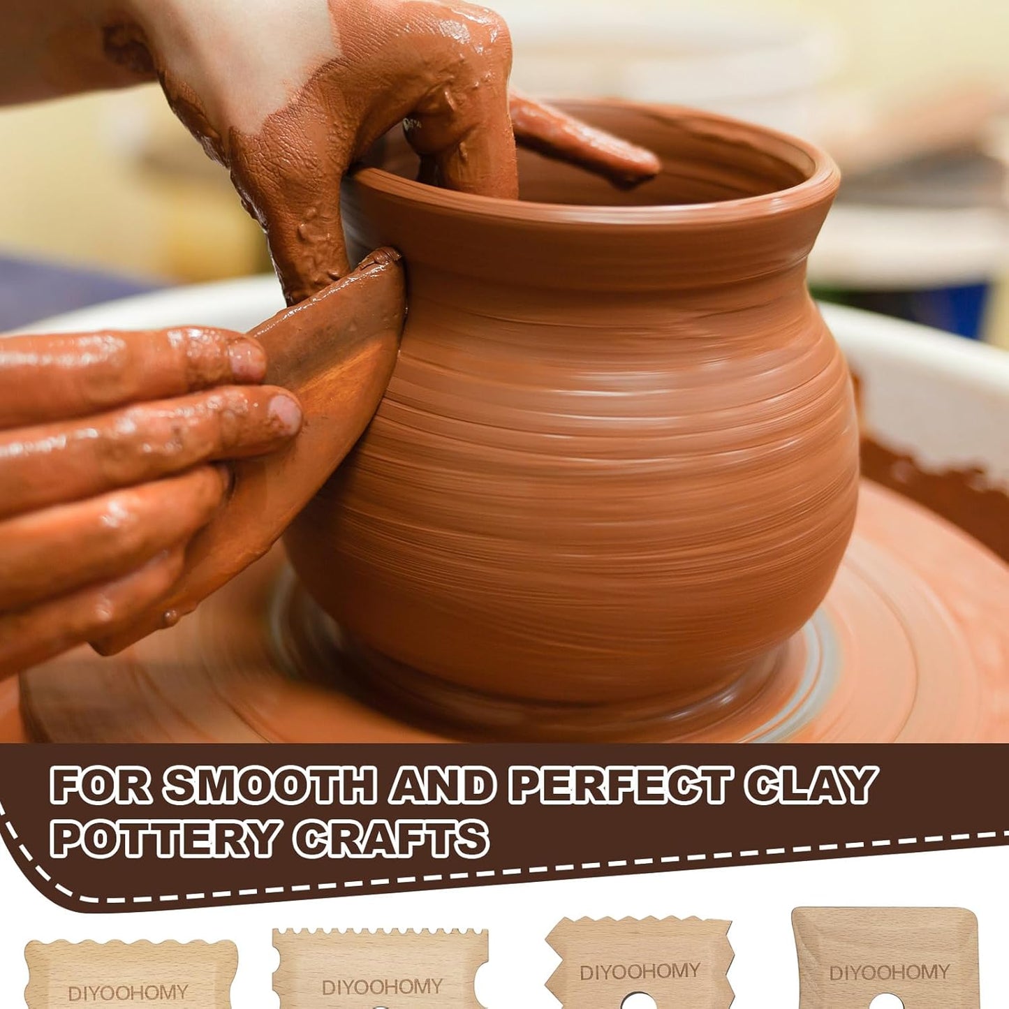 DIYOOHOMY 7 Pcs Pottery Ribs Foot Shaper Trimming Tools Clay Texture Ribs Mud Throwing Clay Ceramic Pottery Smoothing Shapes Sculpting Carving Wooden DIY Supplies