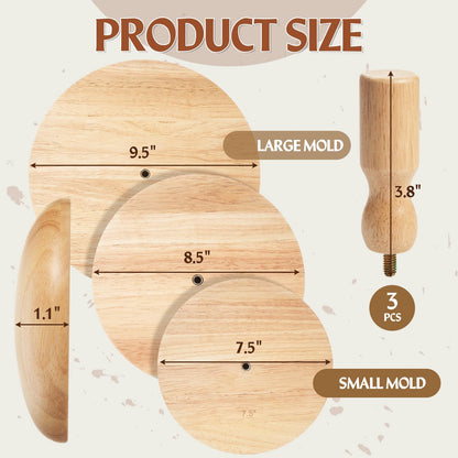 Wenqik 3 Pack Pottery Molds 4. 5'', 6. 5'', 8. 5'' Plaster Molds Wood Pottery Tools with Handle Ceramic Tools for Ceramic Top Forms for DIY Bowls Plate Dish Slump Press Art Making