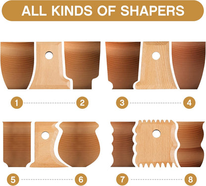 Amylove 7 Pcs Pottery Tools Pottery Foot Shaper Trimming Tools Profile Rib Bundle Foot Shaper for Ceramics for Carving Clay Molds Clay Texture Ribs Ceramics, Beech Wood, Stylish Style
