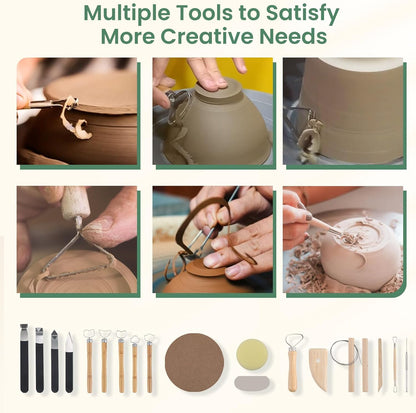 Huanyu Pottery Wheel Ceramic Machine 35cm/14in with Foot Pedal & LCD Screen, Electric Pottery Forming Machine Detachable Basin 250W Art Clay DIY Sculpting Tool Kit