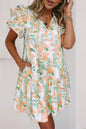 Orange Floral Contrast Edge Layered Short Sleeve Mini Dress