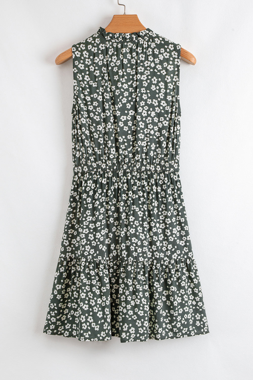 Green Boho Floral Print V Neck Tunic Sleeveless Dress