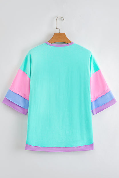 Light Blue Solid Color Half Sleeve Buttons Henley Top
