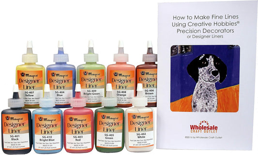 Creative Hobbies Mayco Designer Liner Ceramic Glaze Writers - 1.25 Ounce Each, Kit of All 10 Colors Plus Free Instructional Booklet