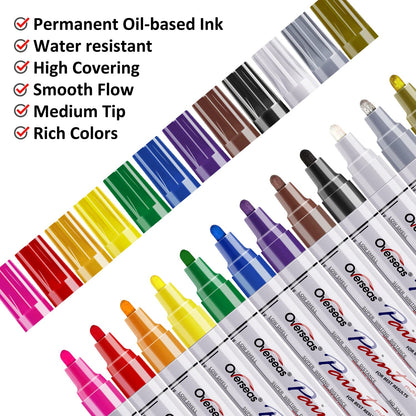TFIVE Paint Pens Paint Markers on Almost Anything Never Fade Quick Dry and Permanent, Oil-Based Waterproof Marker Pen Set for Rocks Painting, Wood, Fabric, Plastic, Canvas, Glass, Mugs, DIY Craft