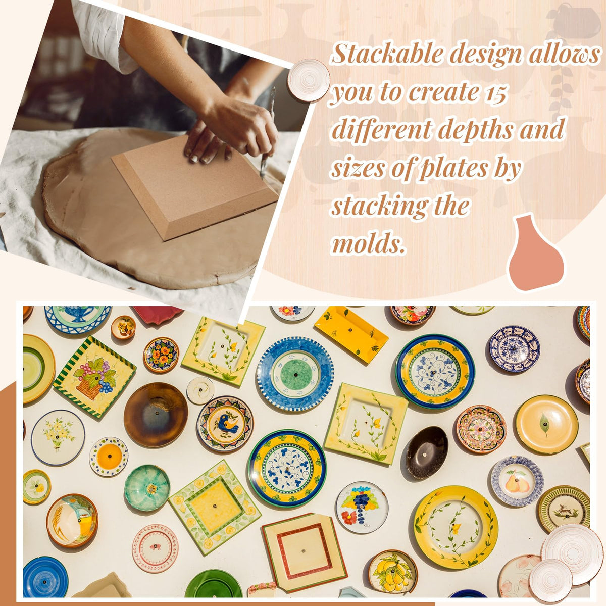 Sunnychicc 5 Pcs Ceramic Mold for Clay Wooden Pottery Clay Molds for Pottery Ceramic Plate for Slump Tools for Handbuilding Craft(Round,6.14-10.87")