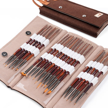 Golden Maple Miniature Paint Brushes Drybrush-18PCS Micro Detail Paint Brush Set, Small Fine Detail Model Brushes for Acrylics, Watercolors & Paint by Number, Figurine - Cocoa Brown
