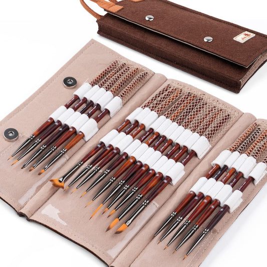 Golden Maple Miniature Paint Brushes Drybrush-18PCS Micro Detail Paint Brush Set, Small Fine Detail Model Brushes for Acrylics, Watercolors & Paint by Number, Figurine - Cocoa Brown