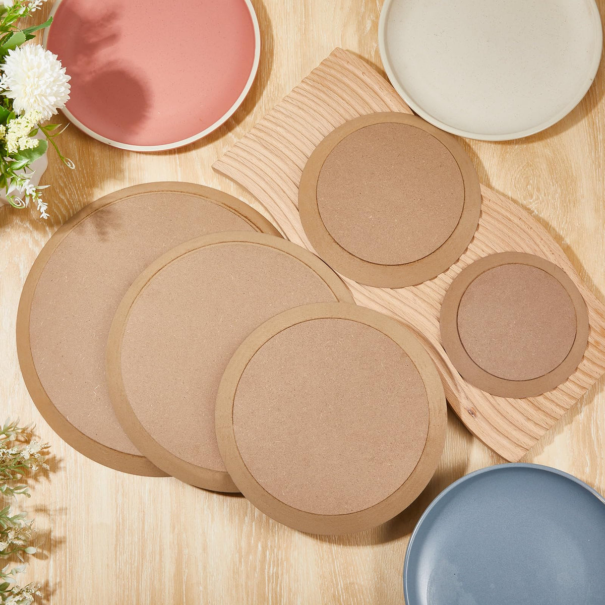 Sunnychicc 5 Pcs Ceramic Mold for Clay Wooden Pottery Clay Molds for Pottery Ceramic Plate for Slump Tools for Handbuilding Craft(Round,6.14-10.87")