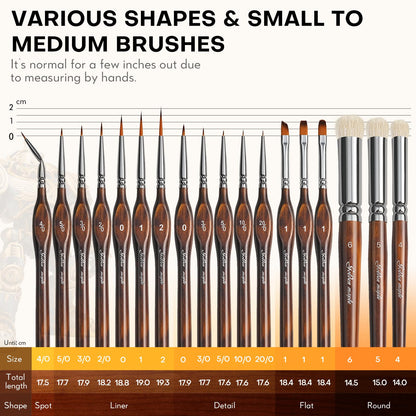 Golden Maple Miniature Paint Brushes Drybrush-18PCS Micro Detail Paint Brush Set, Small Fine Detail Model Brushes for Acrylics, Watercolors & Paint by Number, Figurine - Cocoa Brown