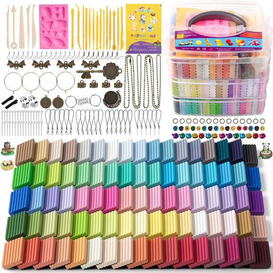 Polymer Clay 50 Colors, Modeling Clay for Kids DIY Starter Kits, Oven Baked Model Clay, Non-Sticky Molding Clay with Sculpting Tools, Gift for Children and Artists (50 Colors A)