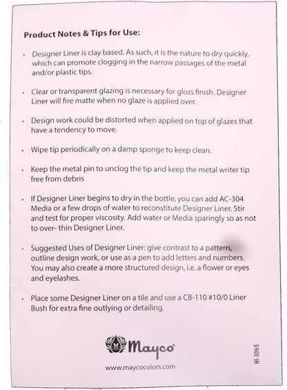 Creative Hobbies Mayco Designer Liner Ceramic Glaze Writers - 1.25 Ounce Each, Kit of All 10 Colors Plus Free Instructional Booklet