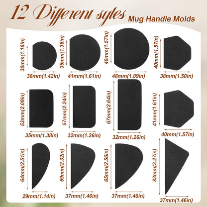 Juexica 3 Pcs Cup Pottery Molds 3.1'', 3.4'', 3.7'' Plaster Molds with 12 Pcs Mug Handle Forms Pottery Shaping Tool Wood Slump Press Mold 3 Sizes Clay Molds for DIY Pottery Cup Mug Art Making