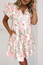 Pink Floral Contrast Edge Layered Short Sleeve Mini Dress