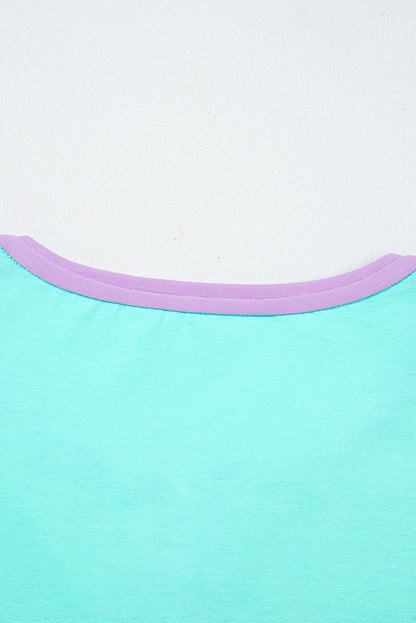 Light Blue Solid Color Half Sleeve Buttons Henley Top