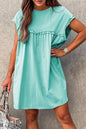 Mint Green Frilled Trim Crew Neck Loose Fit Mini Dress