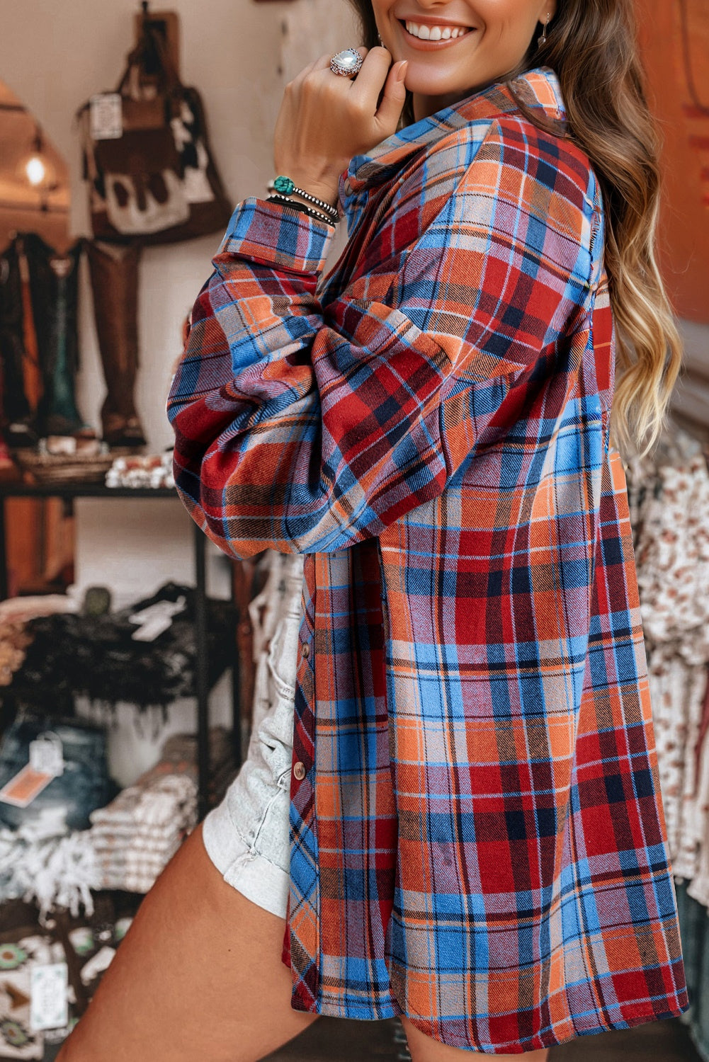 Red Plaid Print Loose Vintage Shirt