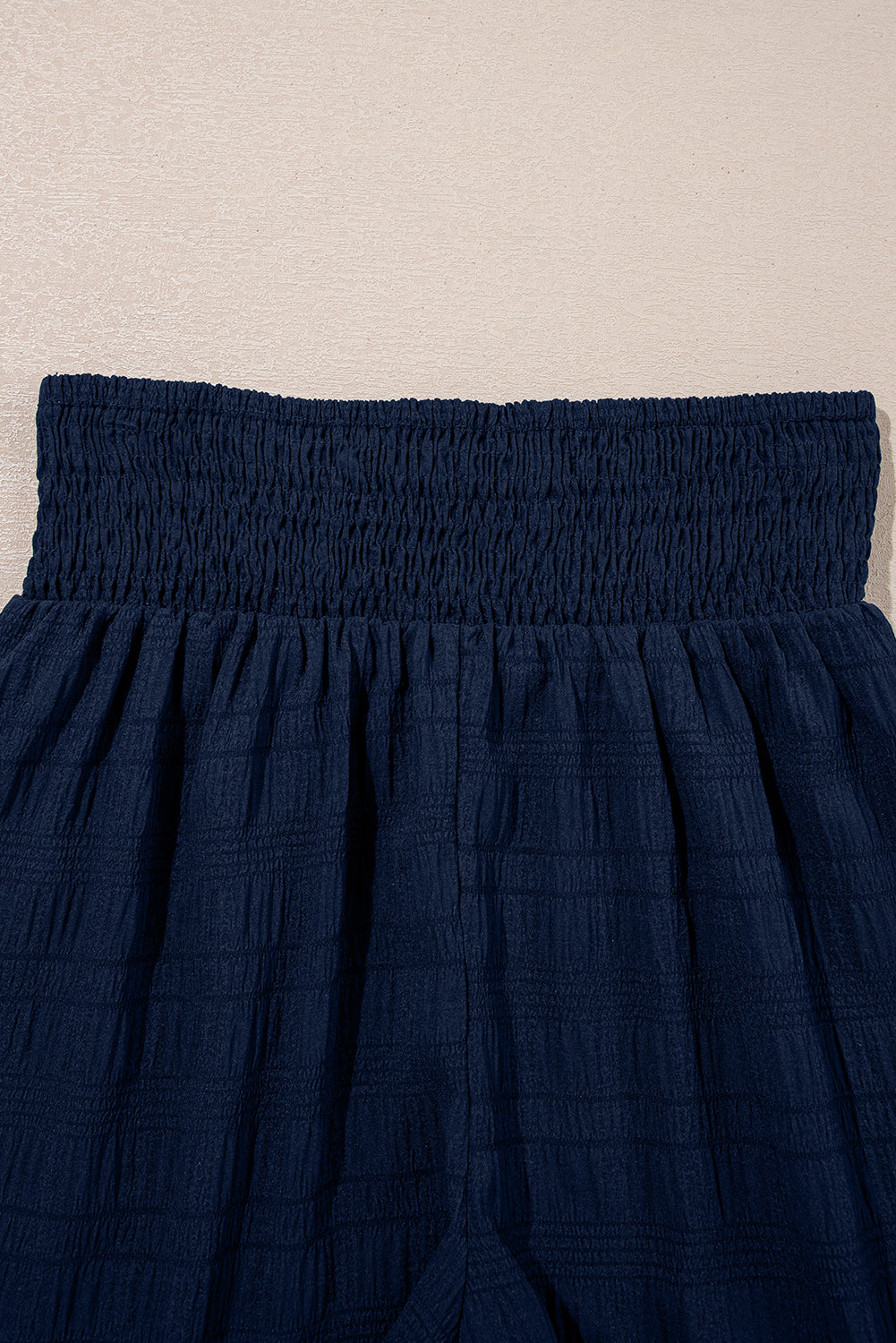 Dirty blue Textured Square Neck Top and Shirred High Waist Shorts Set